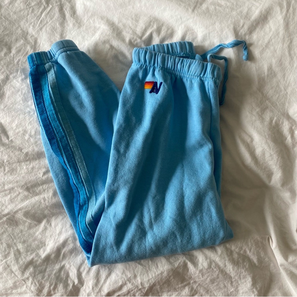 Blue five stripe aviator nation sweatpants